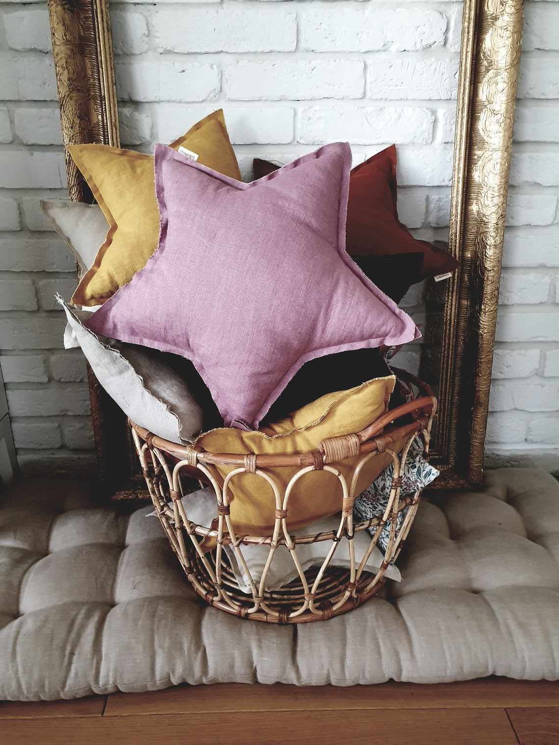Pink Star Pillow Decorative Pillow Linen Pillow Baby Etsy