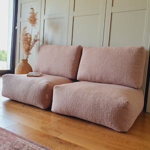 BOUCLE Boden-Pouf und Rückenlehne, Bodensofa, marokkanischer Kelim-Pouf, marokkanischer Vintage-Ottoman, Teppich-Pouf, Outdoor-Kelim-Poufs