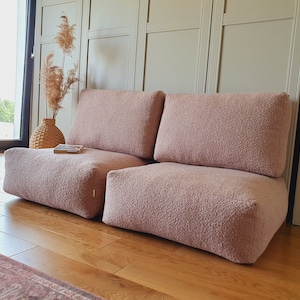 BOUCLE Boden-Pouf und Rückenlehne, Bodensofa, marokkanischer Kelim-Pouf, marokkanischer Vintage-Ottoman, Teppich-Pouf, Outdoor-Kelim-Poufs Bild 3