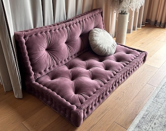Sofa podłogowa w stylu francuskim, Poduszka podłogowa z aksamitu: kącik do czytania, siedzisko przy oknie, ławka, leżanka