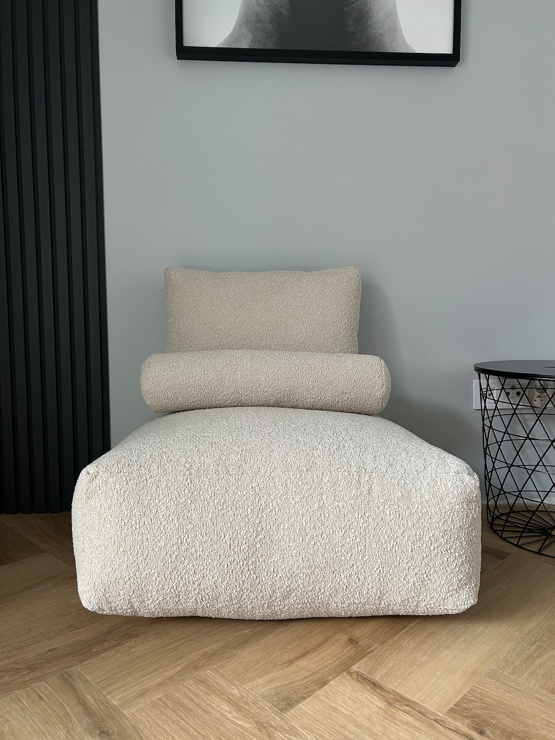 Beige Boucle Floor Sofa Chair with Backrest 80 cm main image 0