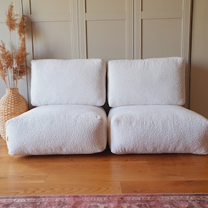 BOUCLE Boden-Pouf und Rückenlehne, Bodensofa, marokkanischer Kelim-Pouf, marokkanischer Vintage-Ottoman, Teppich-Pouf, Outdoor-Kelim-Poufs Bild 5