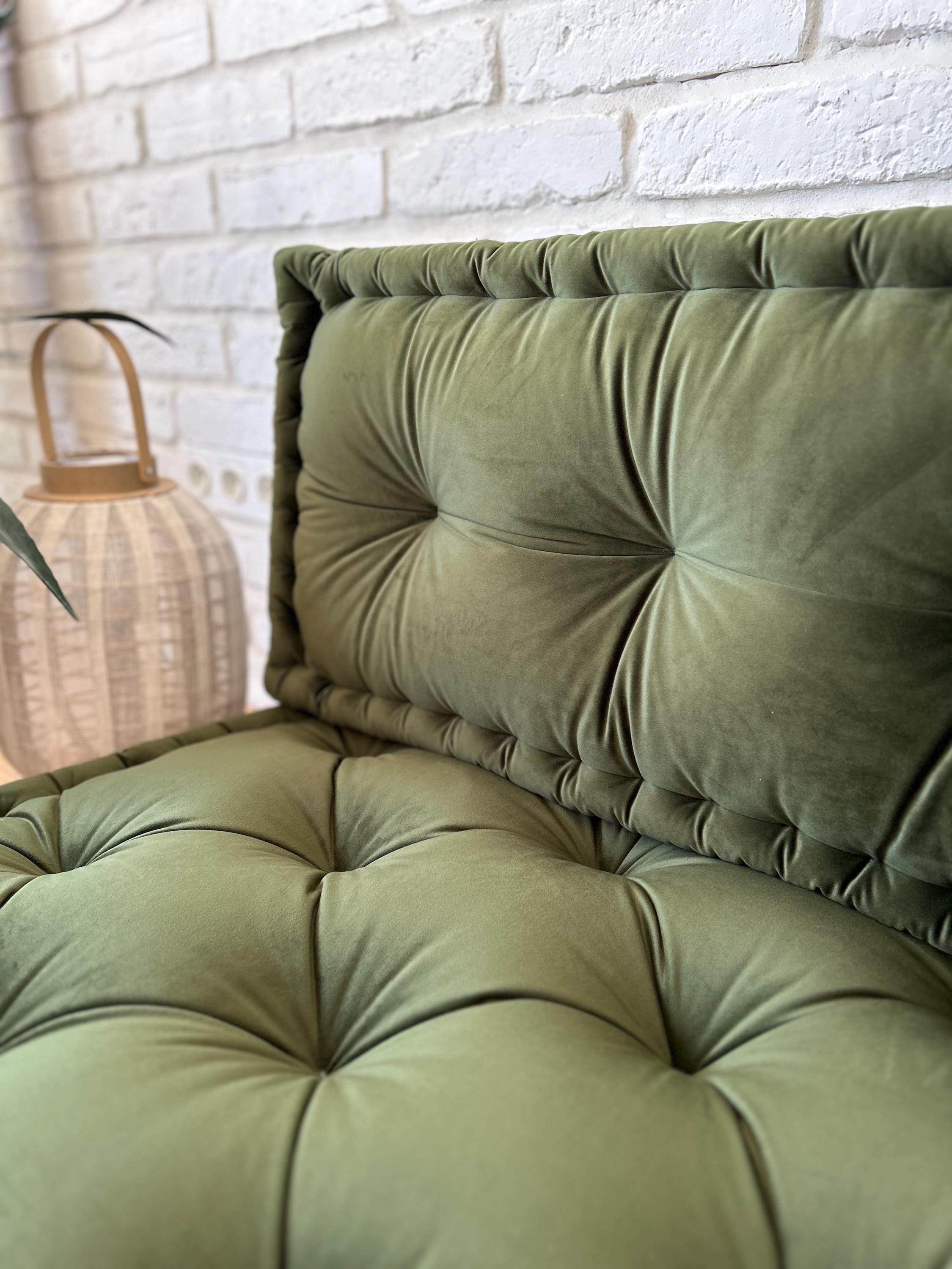 vintage floor cushion　グリーンベージュ Floor Pillow Seating and Backrest, Corduroy Seat Cushion