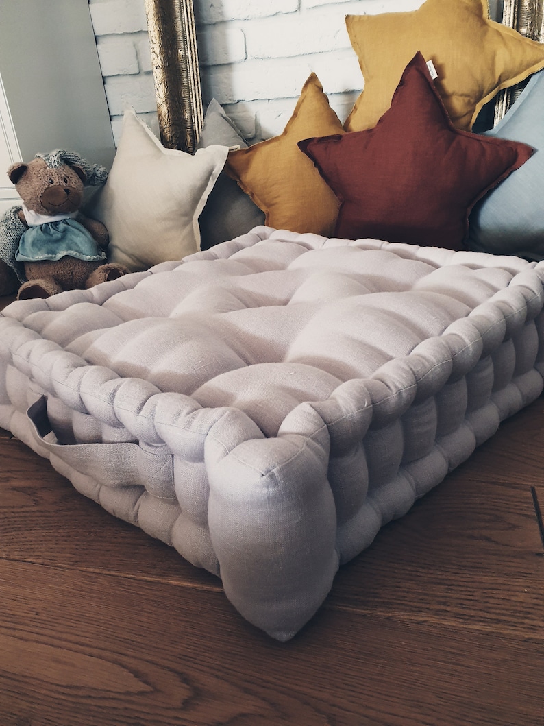 Floor Cushion Room Pouf Floor Seating Linen Pouf Floor Etsy