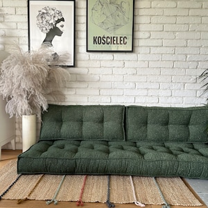 Bodensofa-Bouclé: Sitz mit Rückenlehne, Kissen in Sondergröße, großes und kleines Bodenkissen, französische Bodenmatte Bild 5