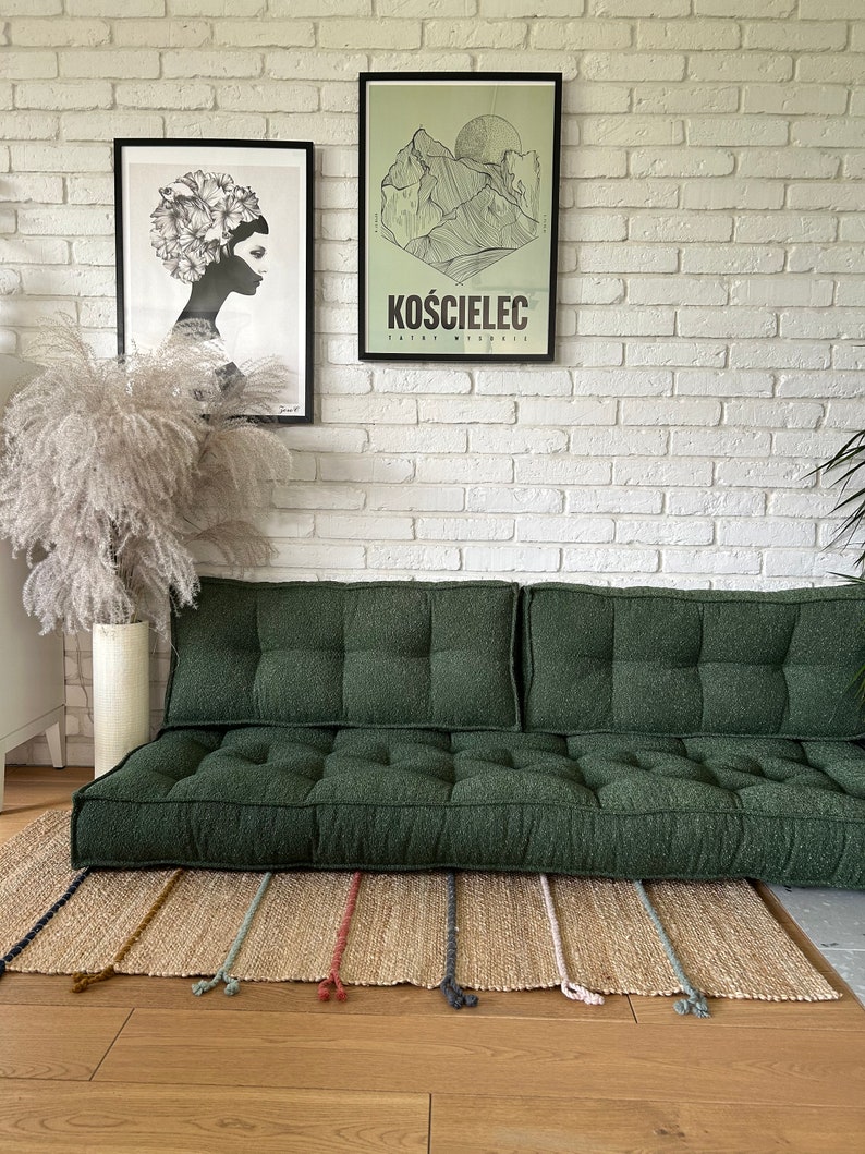 Bodensofa-Bouclé: Sitz mit Rückenlehne, Kissen in Sondergröße, großes und kleines Bodenkissen, französische Bodenmatte Bild 5