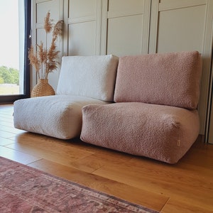 BOUCLE Boden-Pouf und Rückenlehne, Bodensofa, marokkanischer Kelim-Pouf, marokkanischer Vintage-Ottoman, Teppich-Pouf, Outdoor-Kelim-Poufs Bild 2