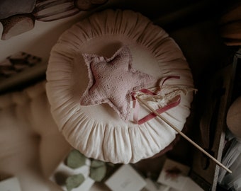 Linen decorative pillow, delicate and cozy round pillow - NATURAL LINEN
