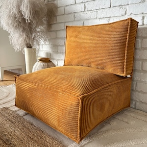 Bodenhocker und Rückenlehne, Bodensofa, großes bequemes Bodenkissen mit Rückenlehne, marokkanischer Ottoman, Bodenkissen aus Cord