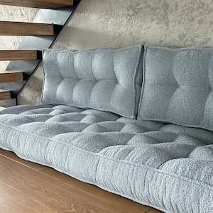 Sofá de suelo boucle: asiento con respaldo, cojín de tamaño personalizado, cojín de suelo grande y pequeño, alfombra de suelo francesa imagen 3