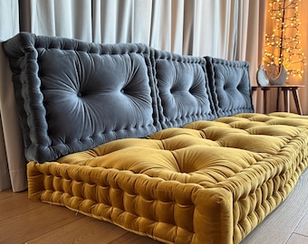 Custom-made Tufted Velvet French Cushion, Bench or Floor Pillow