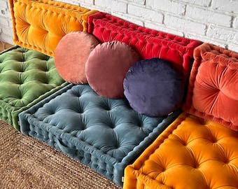 Large floor cushion, quilted window seat cushion, velvet French cushion, custom bench cushion