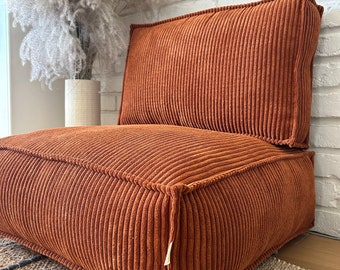 Sièges et dossiers d’oreiller de sol, coussin de siège en velours côtelé, pouf pouf, coussin de méditation, pouf de sol, oreiller de siège de sol, décor Wabi Sabi