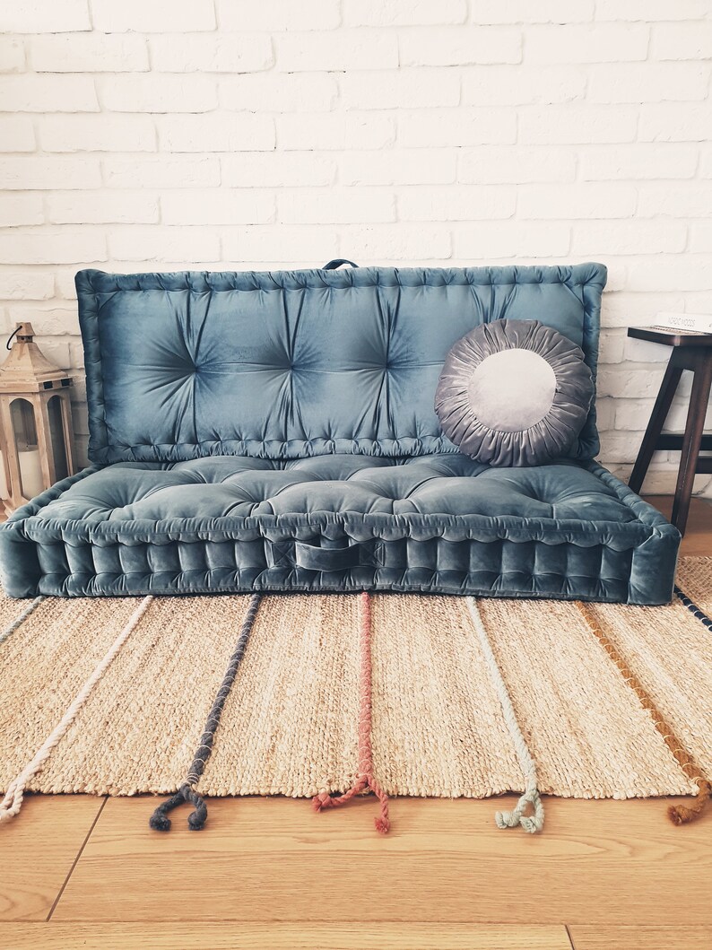 French Style Floor Cushion With Backrest Headrest French Etsy