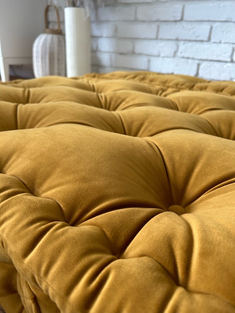 Coussin de sol en velours moutarde, différentes couleurs et taille personnalisée, oreiller Français, coussin de banc personnalisé image 5