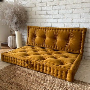 Mustard Velvet Floor Cushion, Various Colors and Custom Size, French Pillow, Custom Bench Cushion