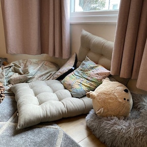 Linen reading floor cushion, play mat, bench seat, floor seat - width 70cm