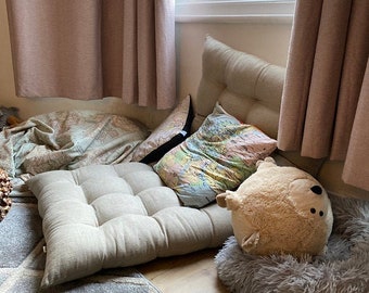 Linen floor cushion for reading, play mat, bench seat, floor seat - width 70cm