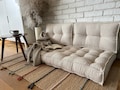 Light beige floor sofa: seat with backrest, French boucle floor cushion,  Bench cushion, Custom size  cushion, French mat