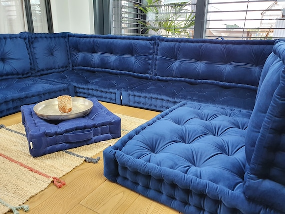 Seduta a terra stile francese con schienale, divano componibile Floor,  divano cuscino, divano componibile ROYAL BLUE -  Italia