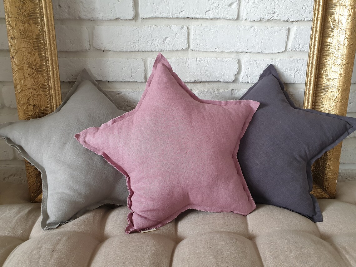 Pink Star Pillow Decorative Pillow Linen Pillow Baby Etsy