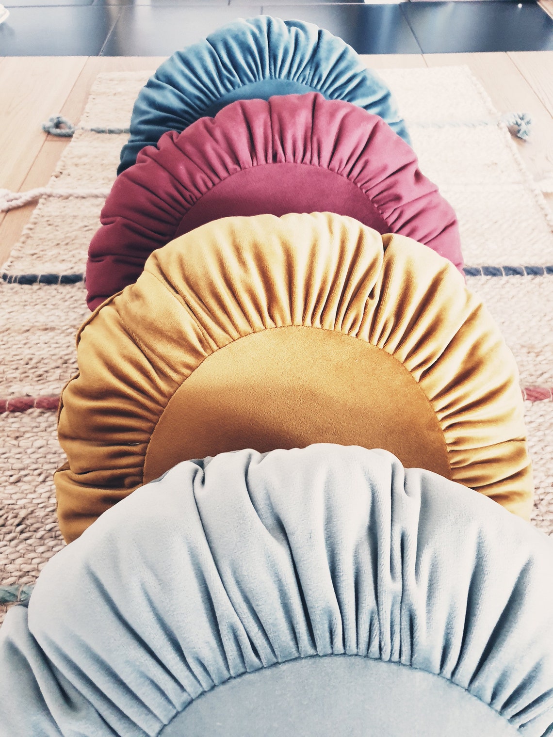 Round Velvet Pillow OCHER Round Cushion GOLD OCHER Etsy