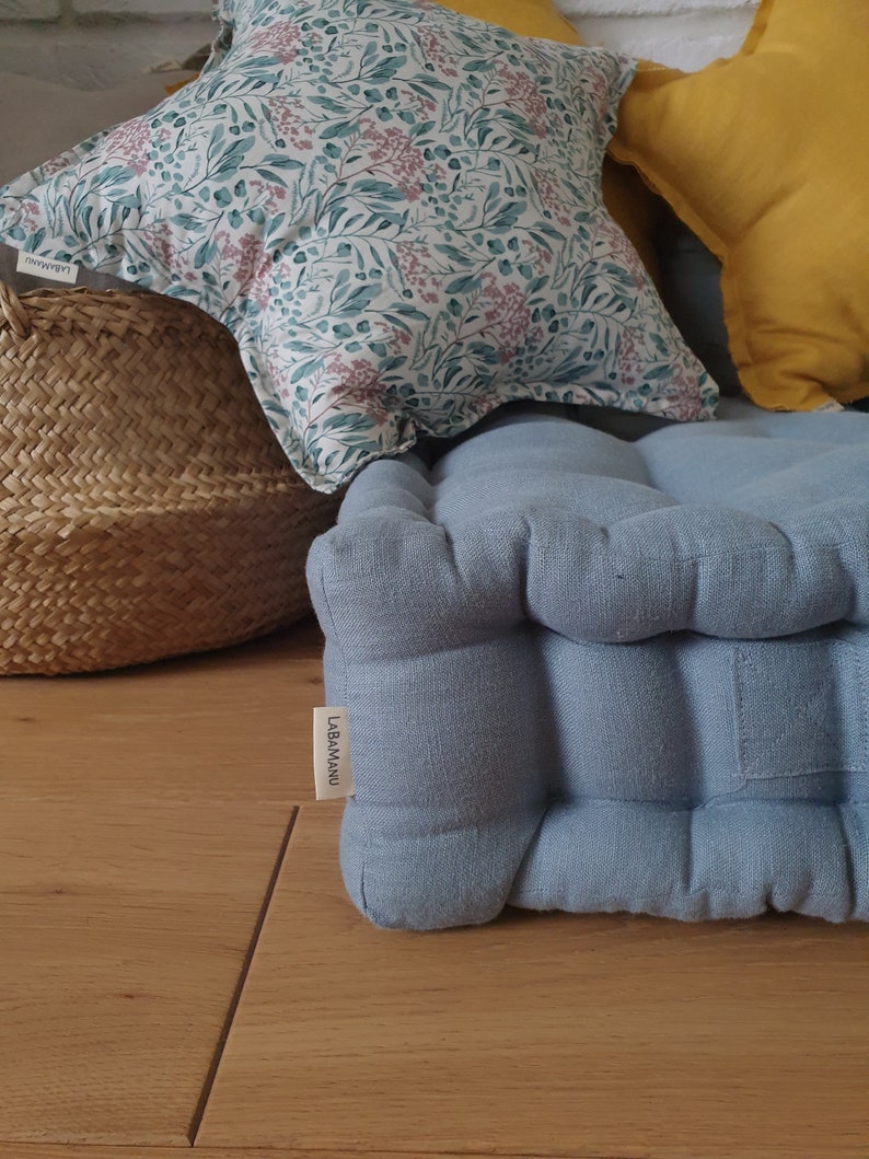 Floor Pouf Mattress Quilted Cushion Floor Seating Flax Etsy