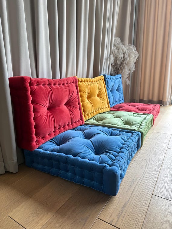 Bodenkissen mit Rückenlehne in vielen Farben und Größen, Leseeckenkissen, Bequemes Bodensofa