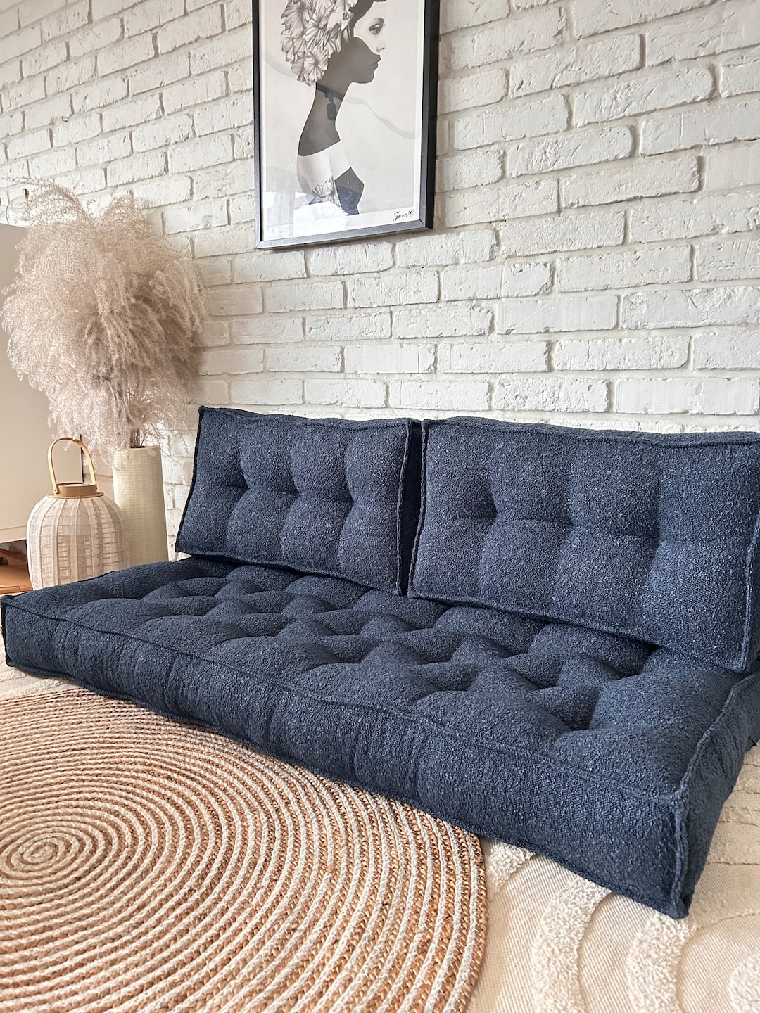 Navy Blue Floor Pillow With Backrest, Many Colors and Sizes. Custom ...