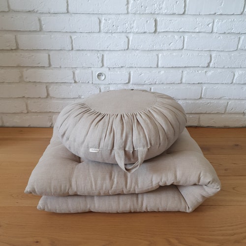 Meditation Set mat and shops pillow Linen yoga pillow, meditation pillow. Floor cushion - NATURAL LINEN