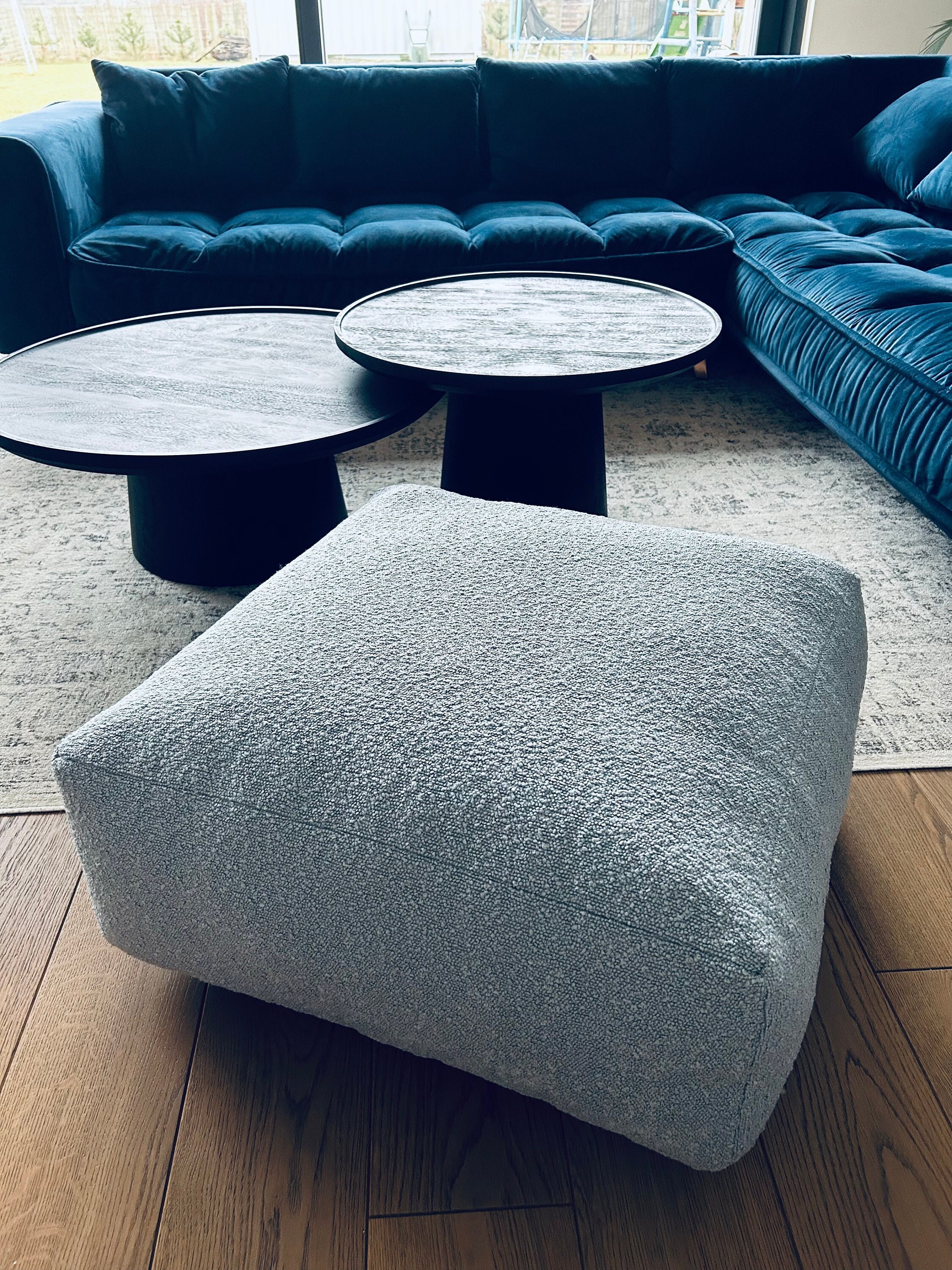 BOUCLE square floor pillow, ottoman, footstool, boho pouffe, Moroccan Ottoman