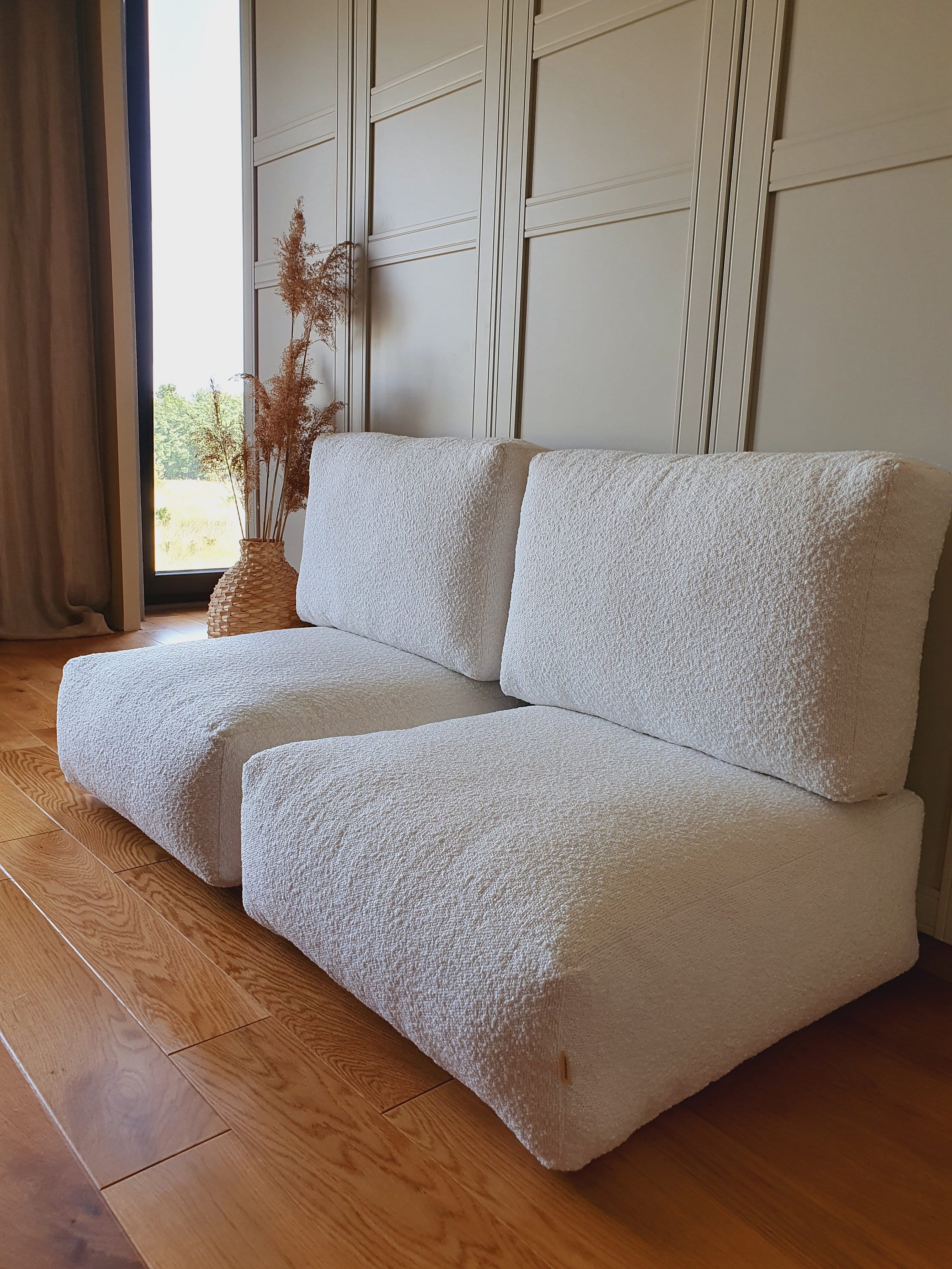 OffWhite Boucle Floor Sofa Lounge Chair Soft Cushion Single