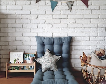 Cojín de lino para lectura en el suelo, alfombra de juego, banco