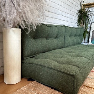 Bodensofa-Bouclé: Sitz mit Rückenlehne, Kissen in Sondergröße, großes und kleines Bodenkissen, französische Bodenmatte Bild 7