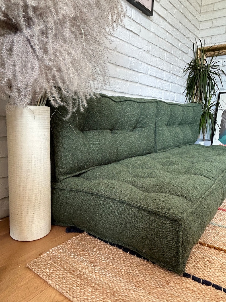 Bodensofa-Bouclé: Sitz mit Rückenlehne, Kissen in Sondergröße, großes und kleines Bodenkissen, französische Bodenmatte Bild 7