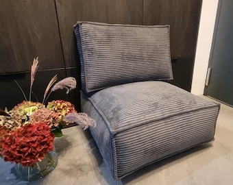 Asiento y respaldo con almohada de suelo, cojín de pana, puf otomano, cojín de meditación, almohada de suelo gris, decoración Wabi Sabi