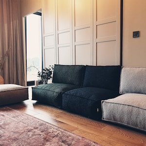 Floor cushion and backrest, modular floor sofa, Moroccan Ottoman, Rug Pouf, - BOUCLE EDGE BEIGE