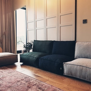 Cuscino da terra e schienale, divano da terra modulare, pouf marocchino, Rug Pouf, - BOUCLE EDGE BEIGE