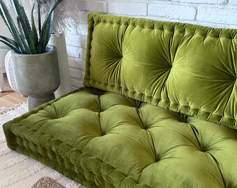 Large floor sofa, French sofa, custom bench cushion, window seat cushion, floor sofa and backrest GREEN