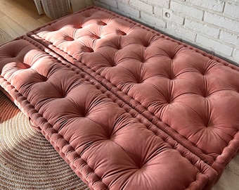 Handcrafted tufted velvet French cushion, window seat cushion, bench or floor pillow