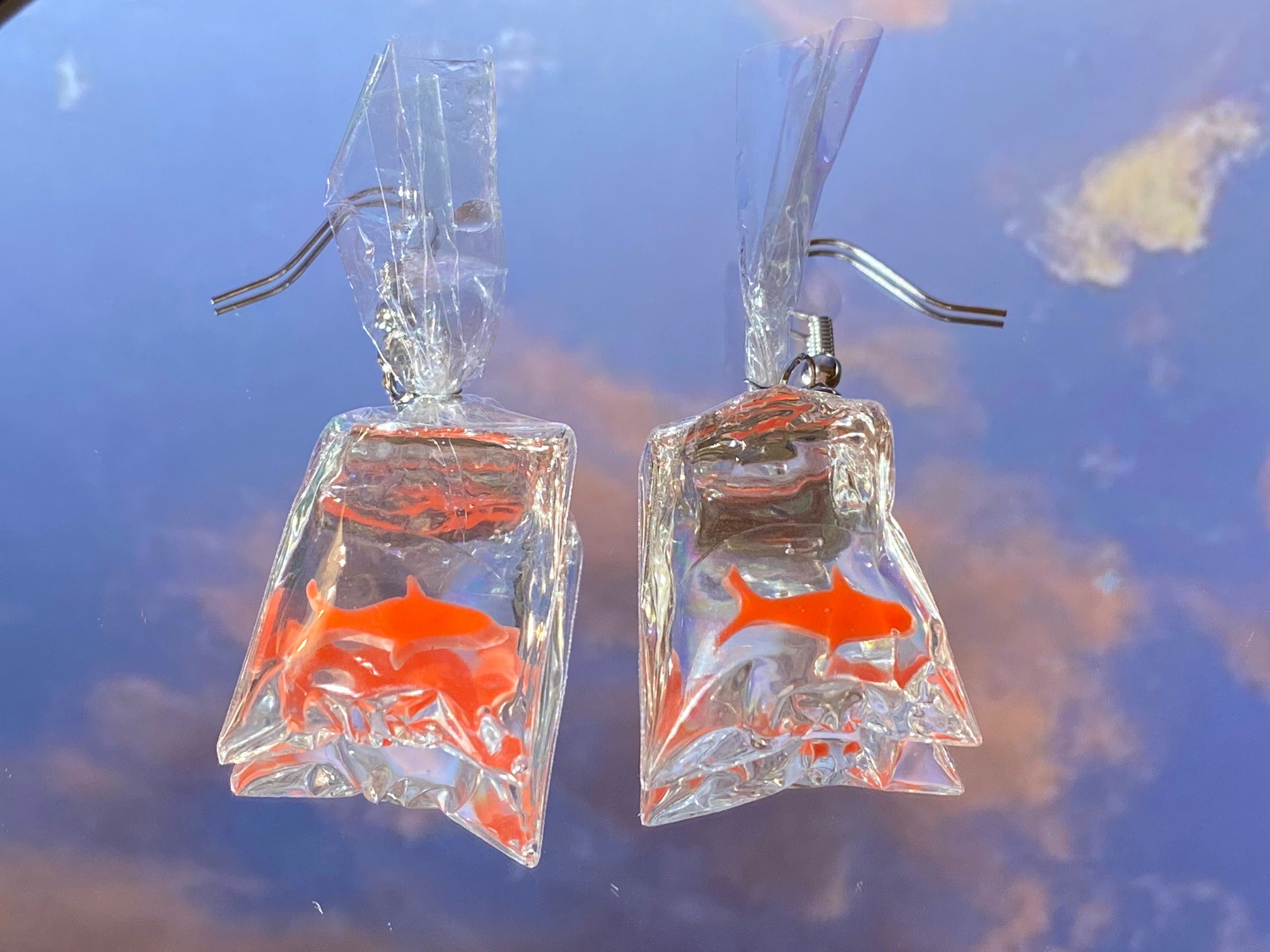Goldfish in a Bag Earrings | Novelty Earrings | Charm Earrings | Lesb…