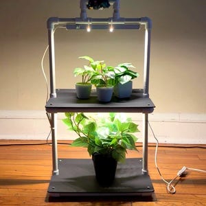 Double Decker PVC Plant Stand with Grow Lights | Indoor Seed Starting Shelf
