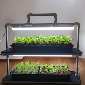 LED Grow Light Plant Stand with two Shelves & Two 10 W Full-Spectrum Light Bars for Seed Starting