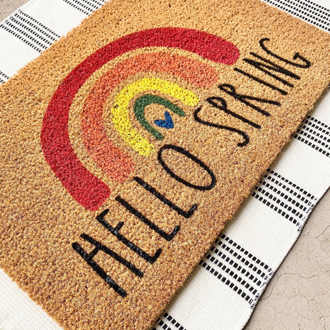 Hello Spring Boho Rainbow Door Mat Boho Spring Decor Spring Etsy