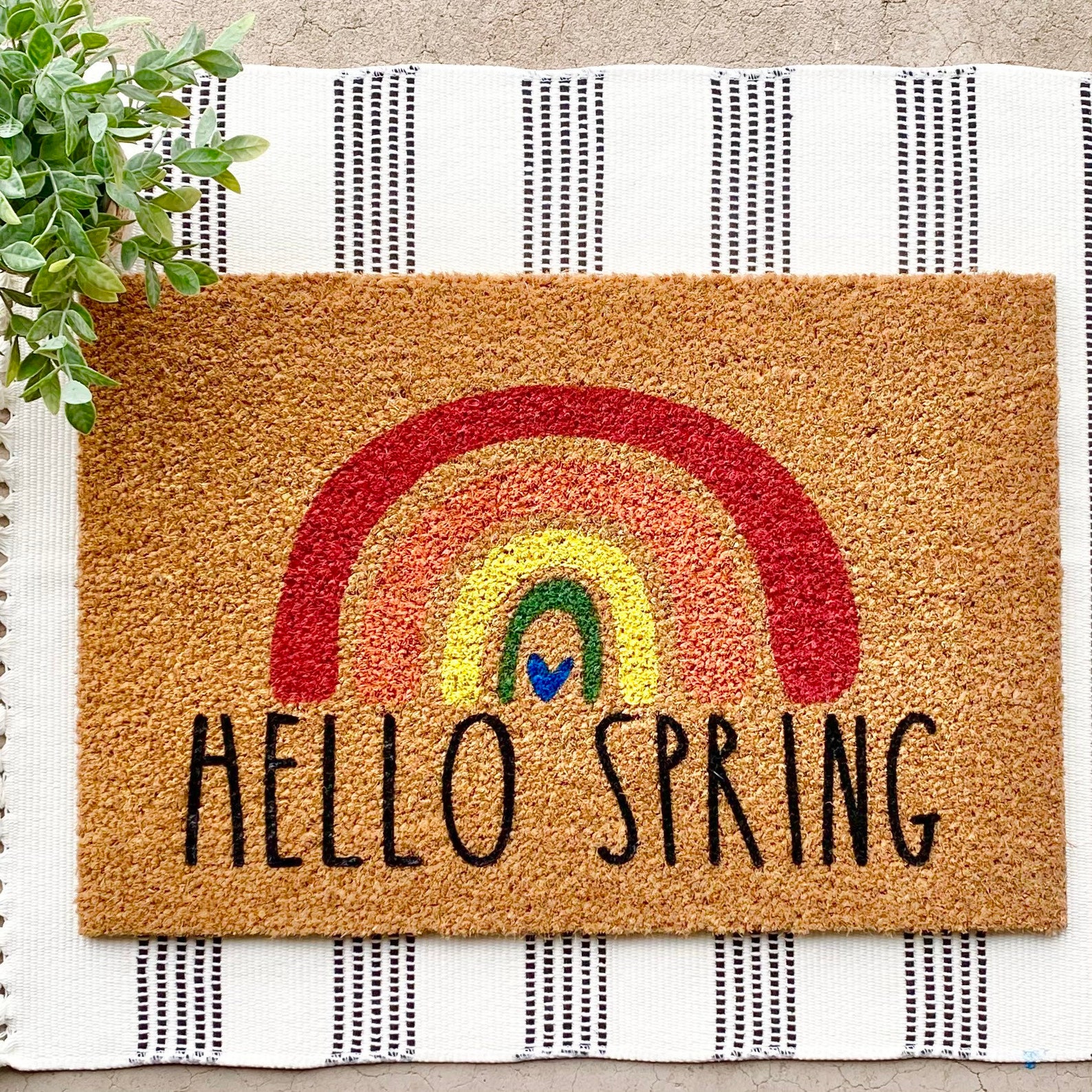 Hello Spring Boho Rainbow Door Mat Boho Spring Decor Spring Etsy
