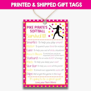 PRINTED Softball Survival Kit Gift Tags | Large Survival Kit Treat Tags | Softball Team Treat Bag Tags | Printed & Shipped Gift Tags