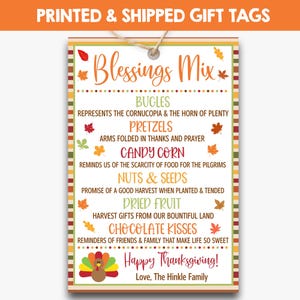 PRINTED Thanksgiving Blessings Mix Gift Bag Tag | Fall Trail Mix Treat Bag Tag | Thanksgiving Party Favor Tags | Blessing Mix Gift Tag