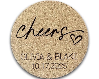 Bulk Cork Coasters For Wedding Favors | Engraved Cork Coasters | Cheers Wedding Coasters | Customized Wedding Favors