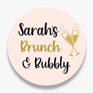 Set of 20 Personalized Mimosa Bridal Shower Favor Labels - Pink & Gold Shower Favor Stickers - Brunch and Bubbly Favor Labels (FL124)