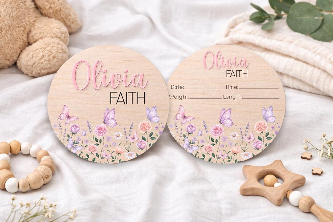 Personalized Baby Birth Announcement Sign | Butterfly Floral Nursery ...
